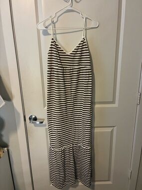 Kohl's Cream and Brown Striped Tank Maxi Dress
